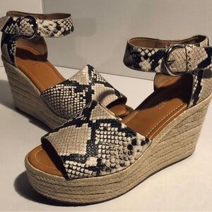 Nine West Snake Print Espadrille Wedge Sandals - Black & Cream